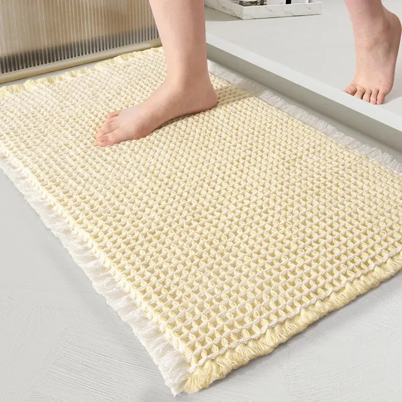Custom Tassel Waffle Non-slip water Absorbent bath mat Braided Anti Slip Microfiber Soft Shaggy shower bathroom mat