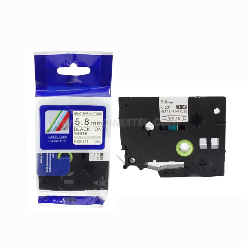 
Compatible Heat Shrink Tube Label Tape, Replacement for Brother HSe211 HSe-211 HS-211 HS211 Black On White 6mm x 1.5m 