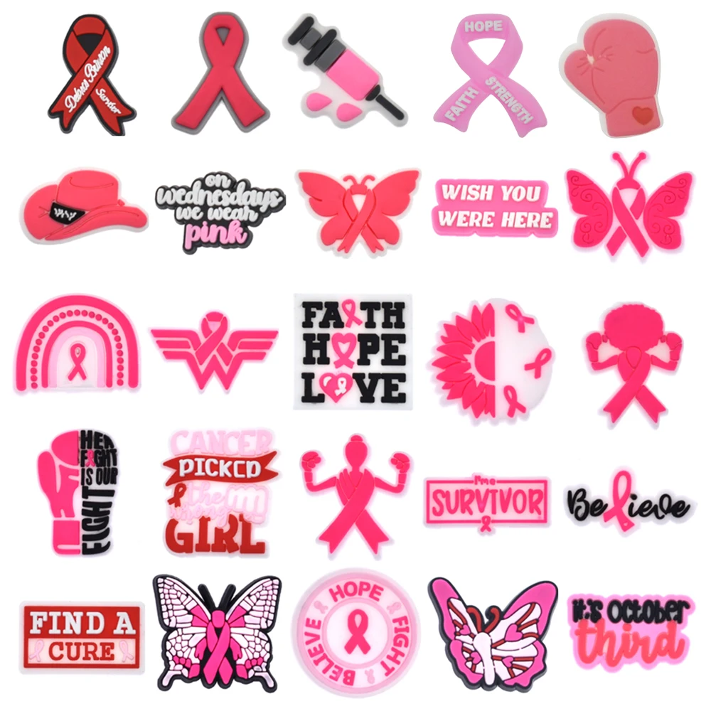 Fight Cancer Clog Charms Breast Cancer Awareness Clog Charms Bulk Pink Ribbon Shoe Charms For Clog