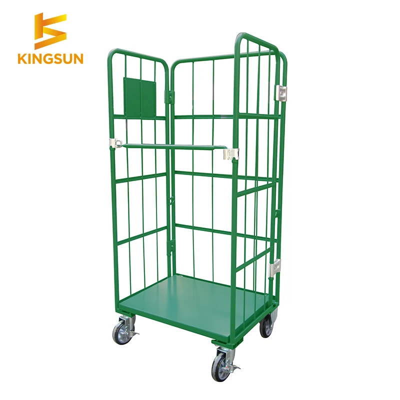 Galvanized Iron steel foldable transport trolley logistics trolley for laundry, warehouse ,logistics center,super market