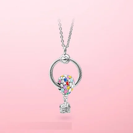 
925 Sterling Silver Up House Balloons Charm Colors Hot Air Balloon Adventure Pendant Beads Fit Pandora Bracelet making for women 