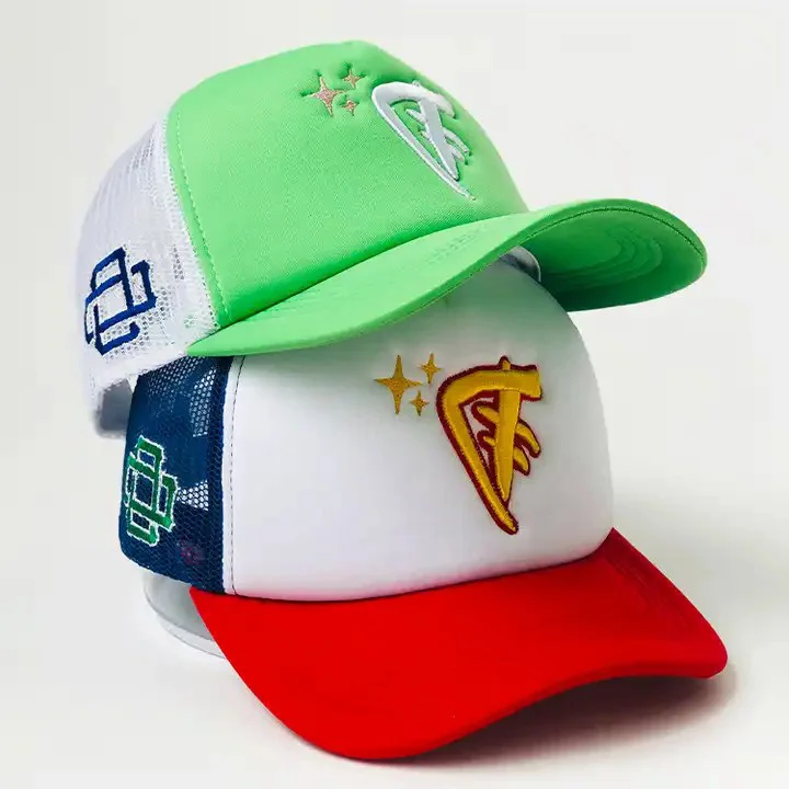 Cotton Embroidery Logo Foam Trucker Hat Vintage Custom Printing Two Tone Men Women 5 Panel Mesh Basketball Sport Caps