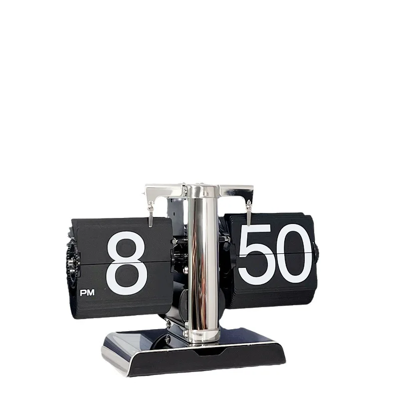 Large Retro Style Flip Desk Clock Wooden Table Clocks with Digital Display Battery Powered for Home & Office Decor