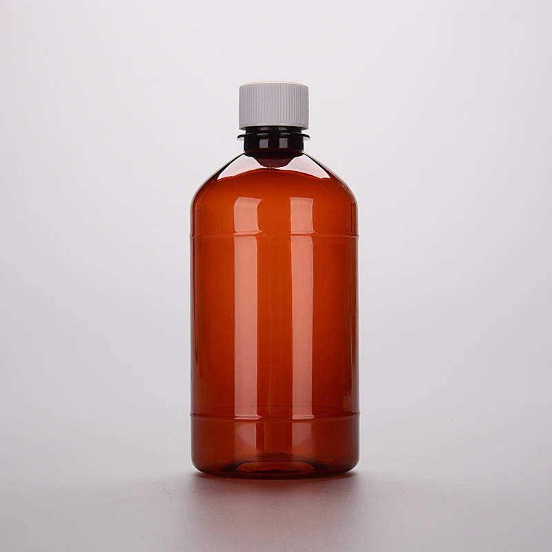 Empty 500ml Pharmaceutical Liquid Medicine Packaging 16oz Food Grade Amber Plastic PET Cough Syrup Liquid Bottle Syrup Container