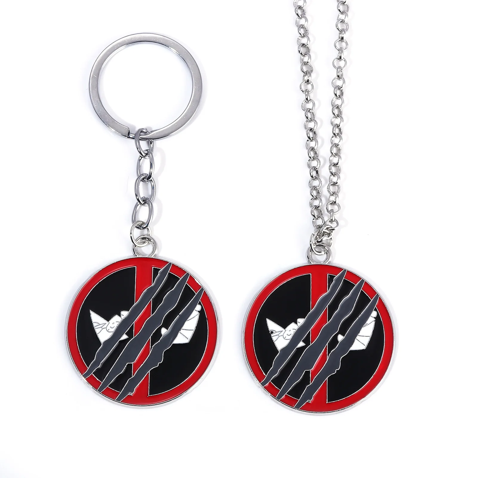 New Anime Deadpool Enamel Wolverine Necklace Best Friends Half Face Mask Metal Keychain For Men Women