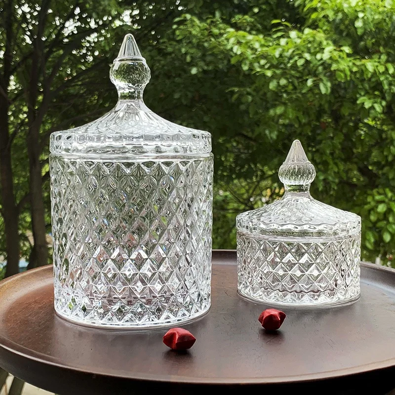 Nordic Style Candle Jar Storage Jar Home Decoration Transparent FJ99860 with Lid Decorative Glass Bedroom Customized Logo Party