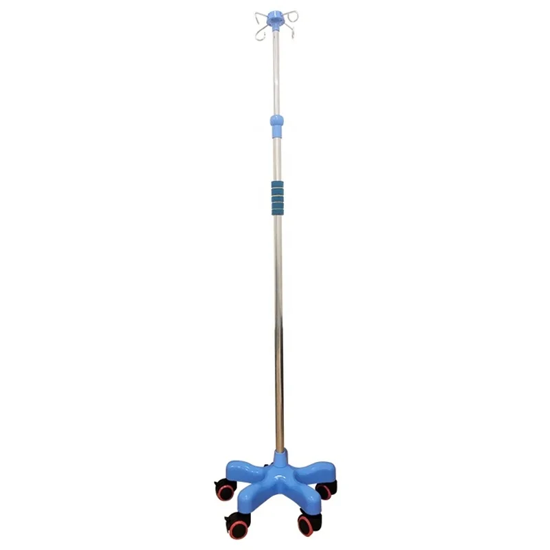 Hospital 5 legs mobile stainless steel infusion stand/IV pole drip stand pole