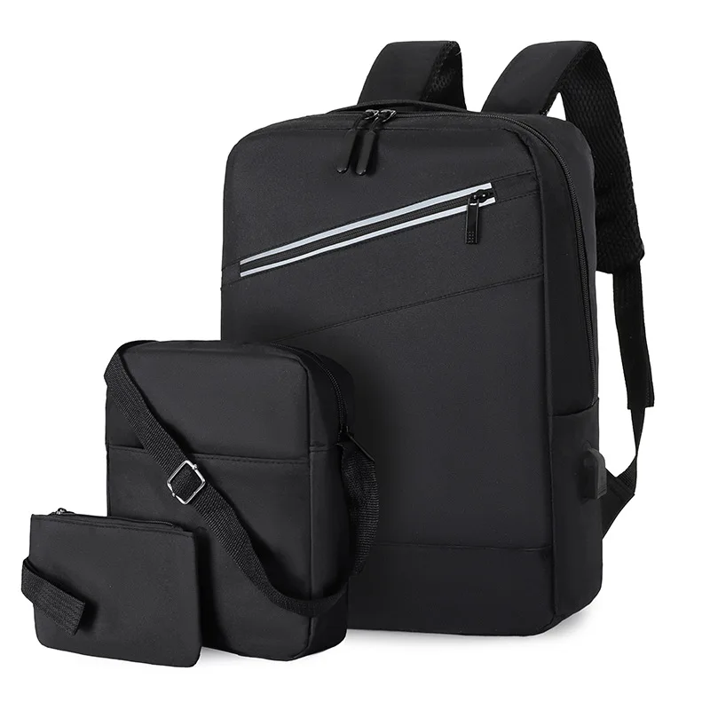 Three Sets of Polyester Backpack Business Laptop Bags Travel Backpack The Same Usb Simple Large Capacity Outdoor Men and Women