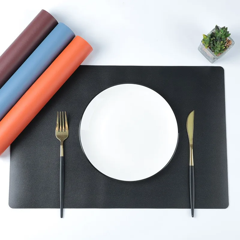 Nordic popular plain leather placemats for kids double-sided durable rectangle thermal insulation placemat home decor table mats