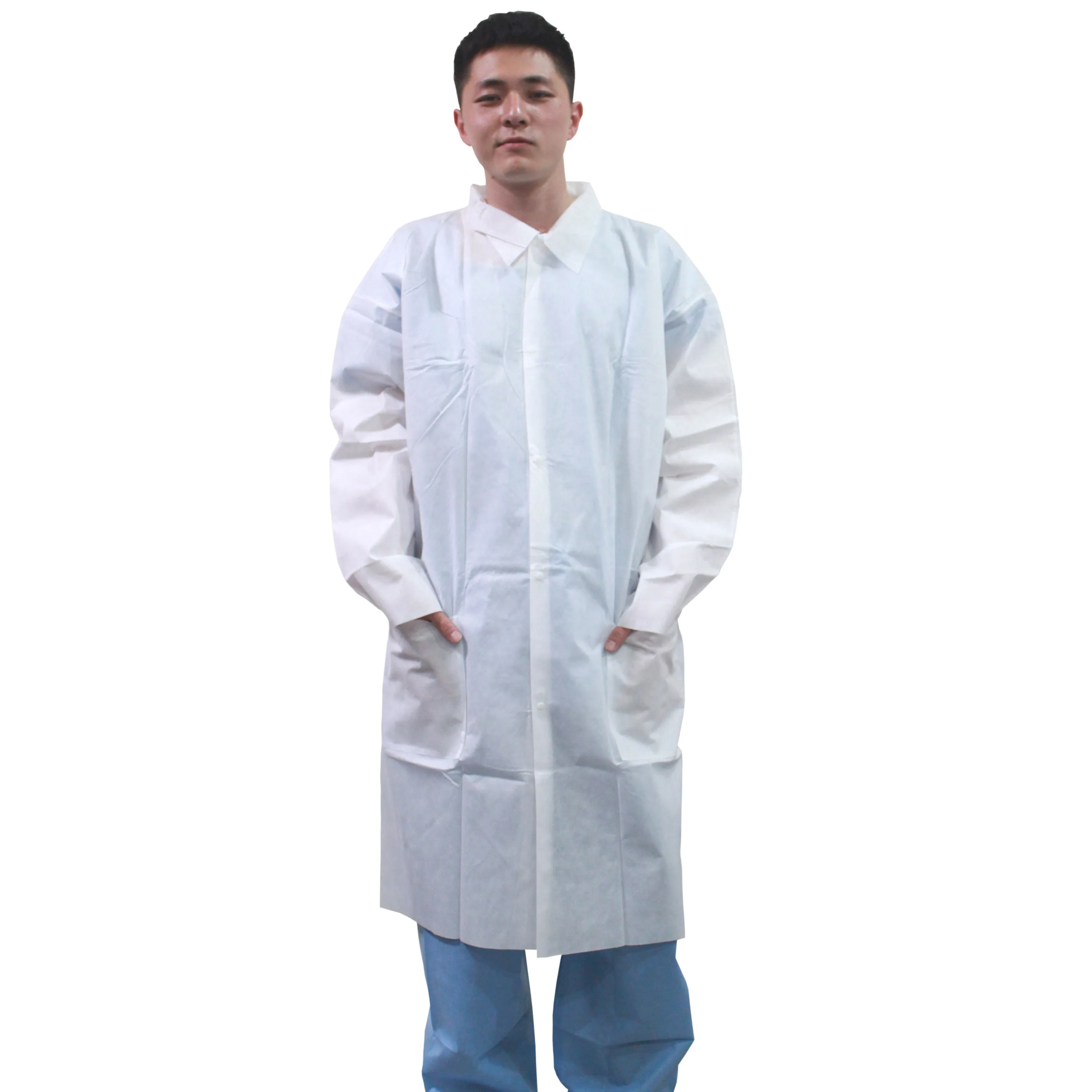 Unisex Disposable Hospital Gowns PP Woven Fabric Surgical Lab Coat and Visitor Coats for Visitors and Lab Technicians