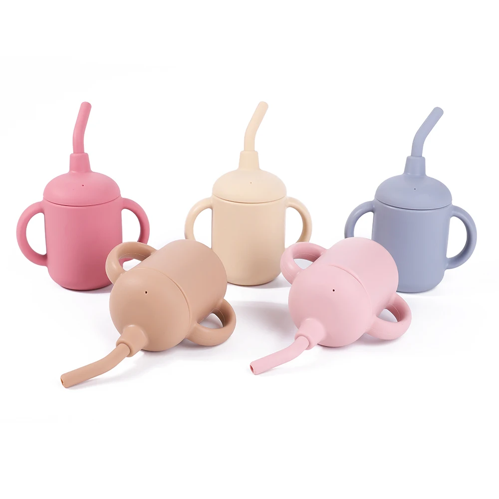 
BPA Free Custom Logo Toddler Kids Straw Sippy Cup Silicone Baby Water Drink Training Cup with lid 