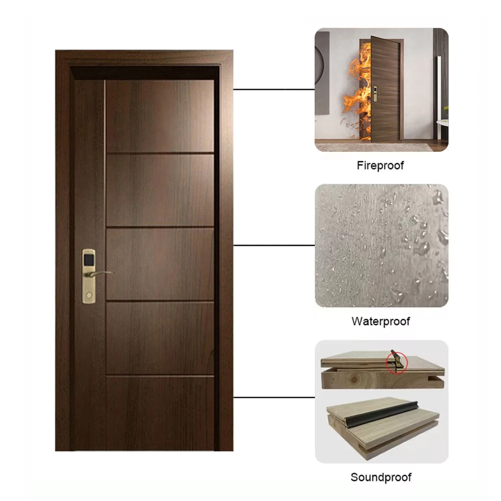 DERCHI Wooden flat door affordable hotel project soundproof indoor room solid wood soundproof modern slab door
