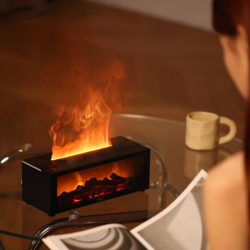 Flame remote control fireplace aroma diffuser essential oil colorful light 3D fog humidifier Flame fireplace aroma diffuser