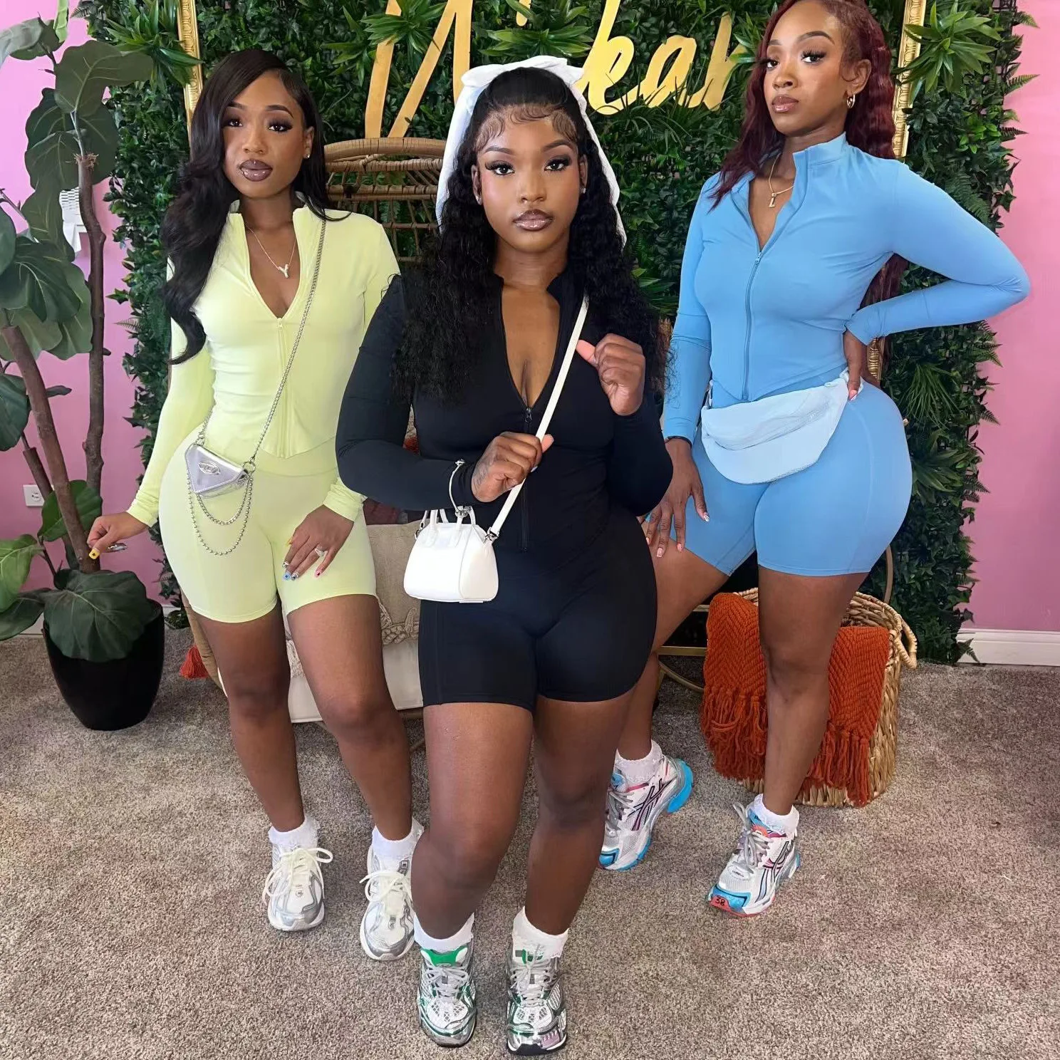 Peeqi Long Sleeve Jacket and biker shorts Quick Dry Yoga Sports Gym Wear 2 Pieces Casual Two Piece Jogger Sets Women