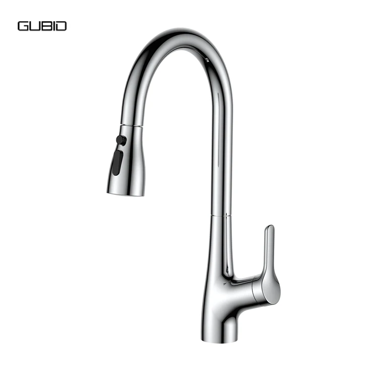 Chrome Plated Tall Kitchen Mixer Faucet with Pull-out Spray Modern Brass Design for Hotels & Industrial Plumbing Fittings