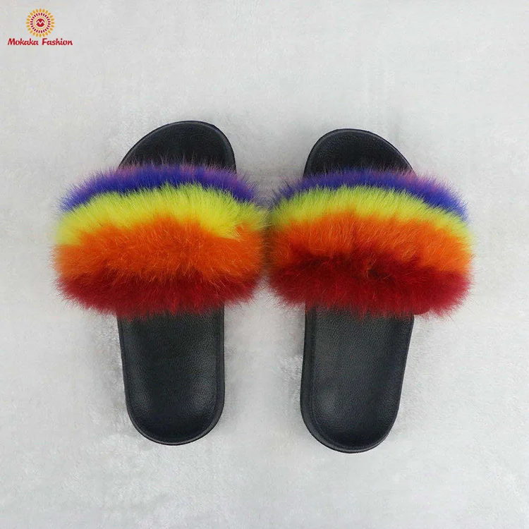 
Wholesale fashion custom color fluffy fur slides womens slippers women fox 