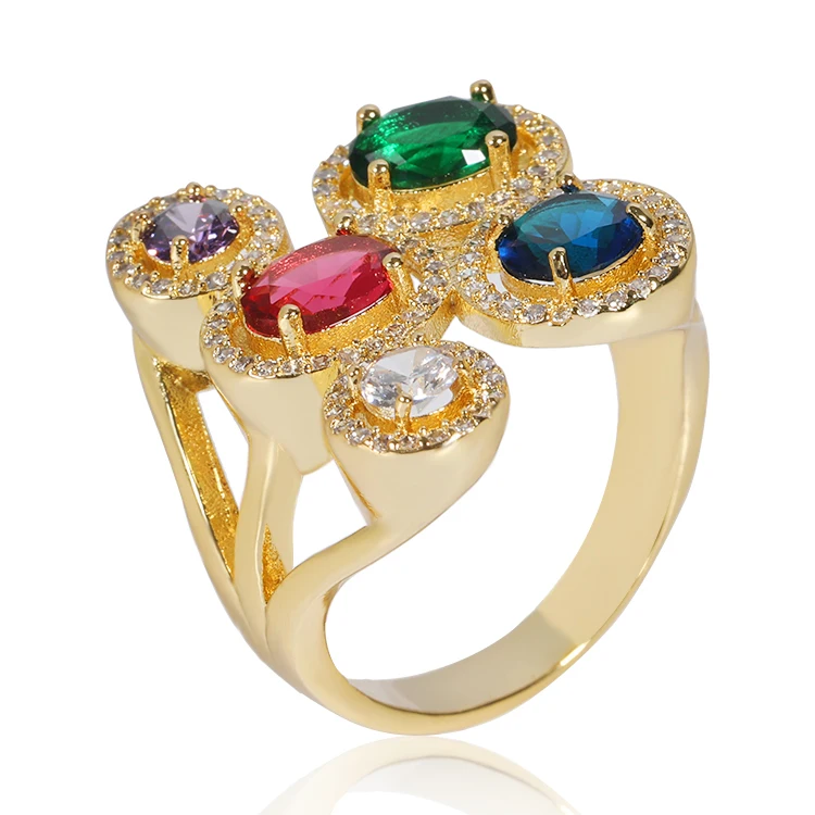 
Copper Alloy Luxury Jewelry Rings with Big Colored Crystal stone Ring 18 k g plated For Female 