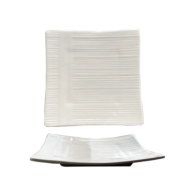 HOT restaurant white square ceramic share plate porcelain sharing plate with wave surface smooth line
