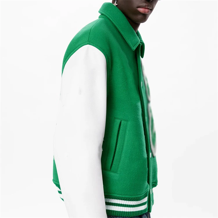 New design winter solid color men baseball jacket hip pop casual leather sleeves varsity jacket custom for men