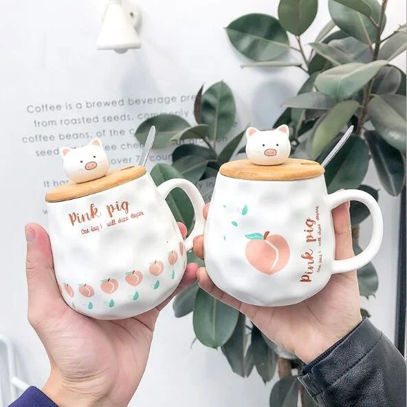 
400ml Cute Animal Pig ceramic mug with lid spoon,Porcelain Mug Ceramic Coffee Cup Fun Tea Cup Drinkware Mugs 