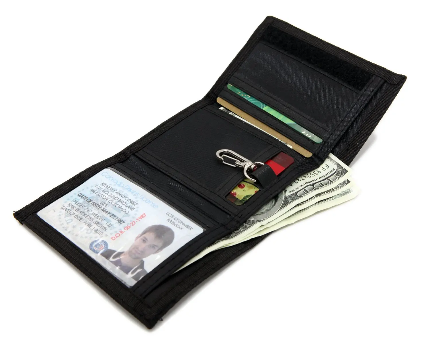 RFID Blocking Mens Sports Nylon Canvas Zipper Trifold Wallet with Coin Purse, ID Card Holders, Front Pocket, Magic Sticker, Cute