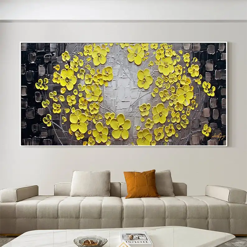 Handmade Modern Paintings Flower Art Picture Abstract For Living Room Wall  Abstract Flower Oil Painting