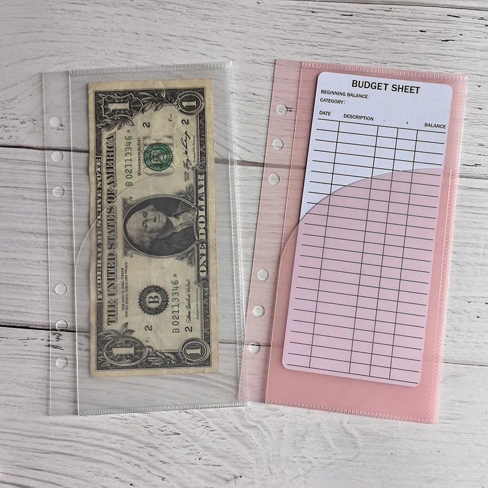 Custom Personalized A6 New Transparent Pink Purple Clear Plastic Cash Budgeting Pouch Two Pocket Frosted Cash Saving Envelopes