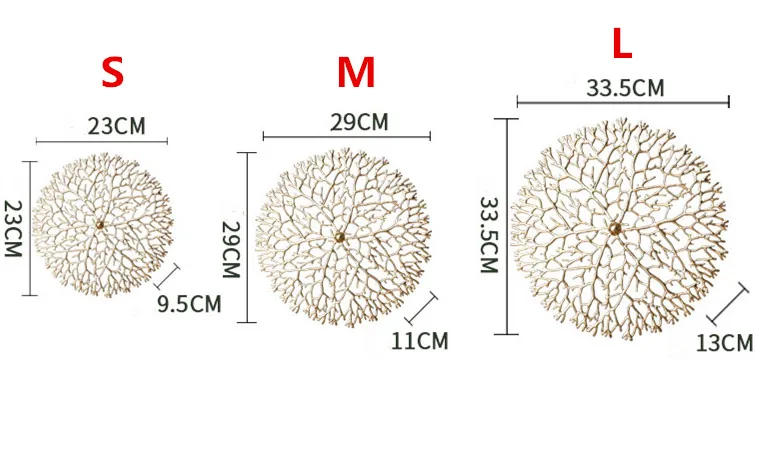 Free Combination Round Gold Coralline Shape Brass Alloy Wall Decoration