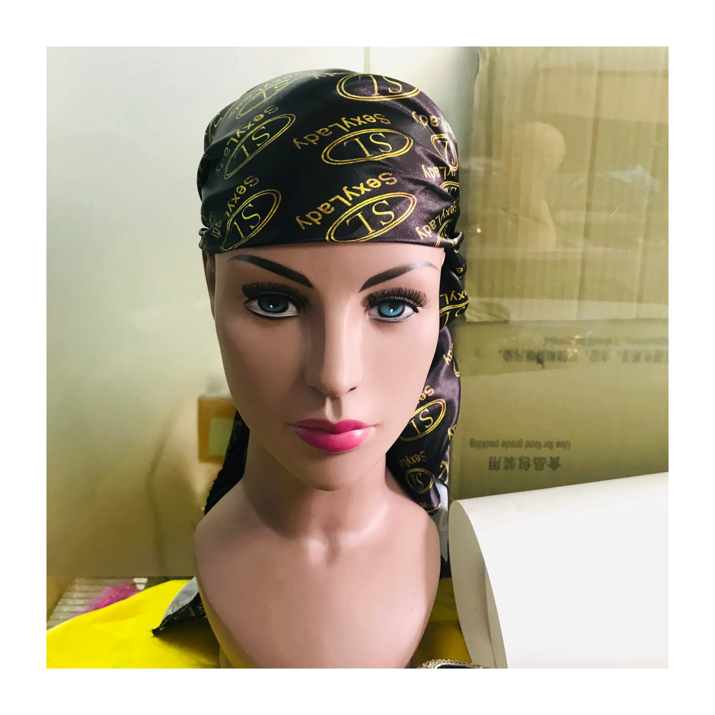 Wholesale manufacturer custom logo design digital print stylish long scarves square silk satin head scarf for women