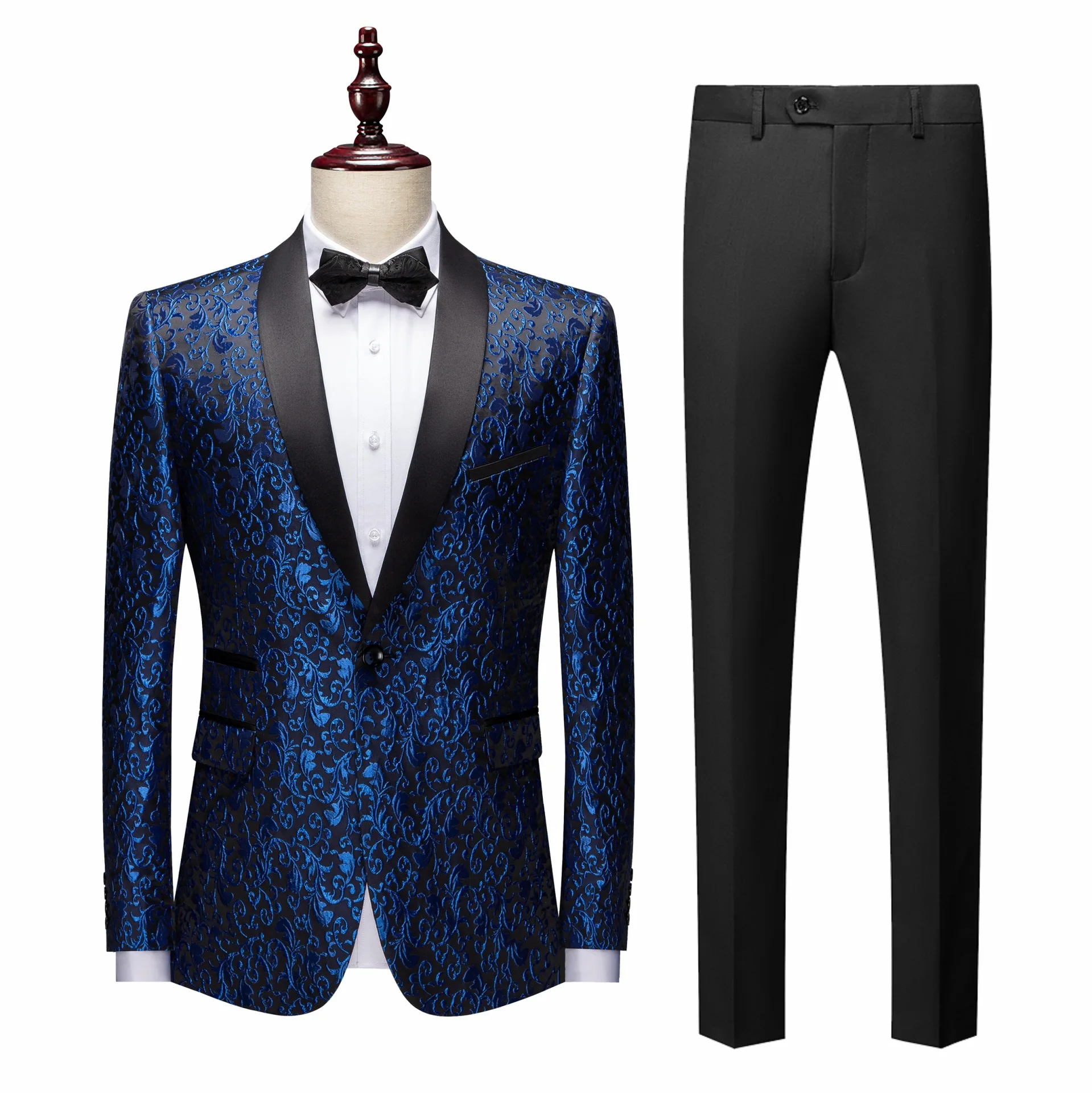 2024 new business Men Suits 3 Pieces Groom Tuxedos Black Flat Collar Wedding Suits shining Jacket blazer with Pants set