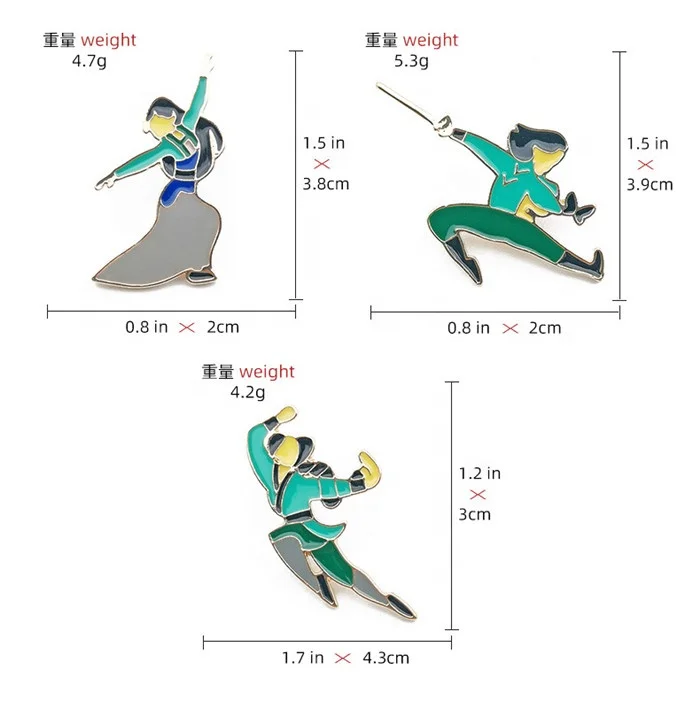 custom stars hua mulan soft enamel zinc alloy die cast metal badge