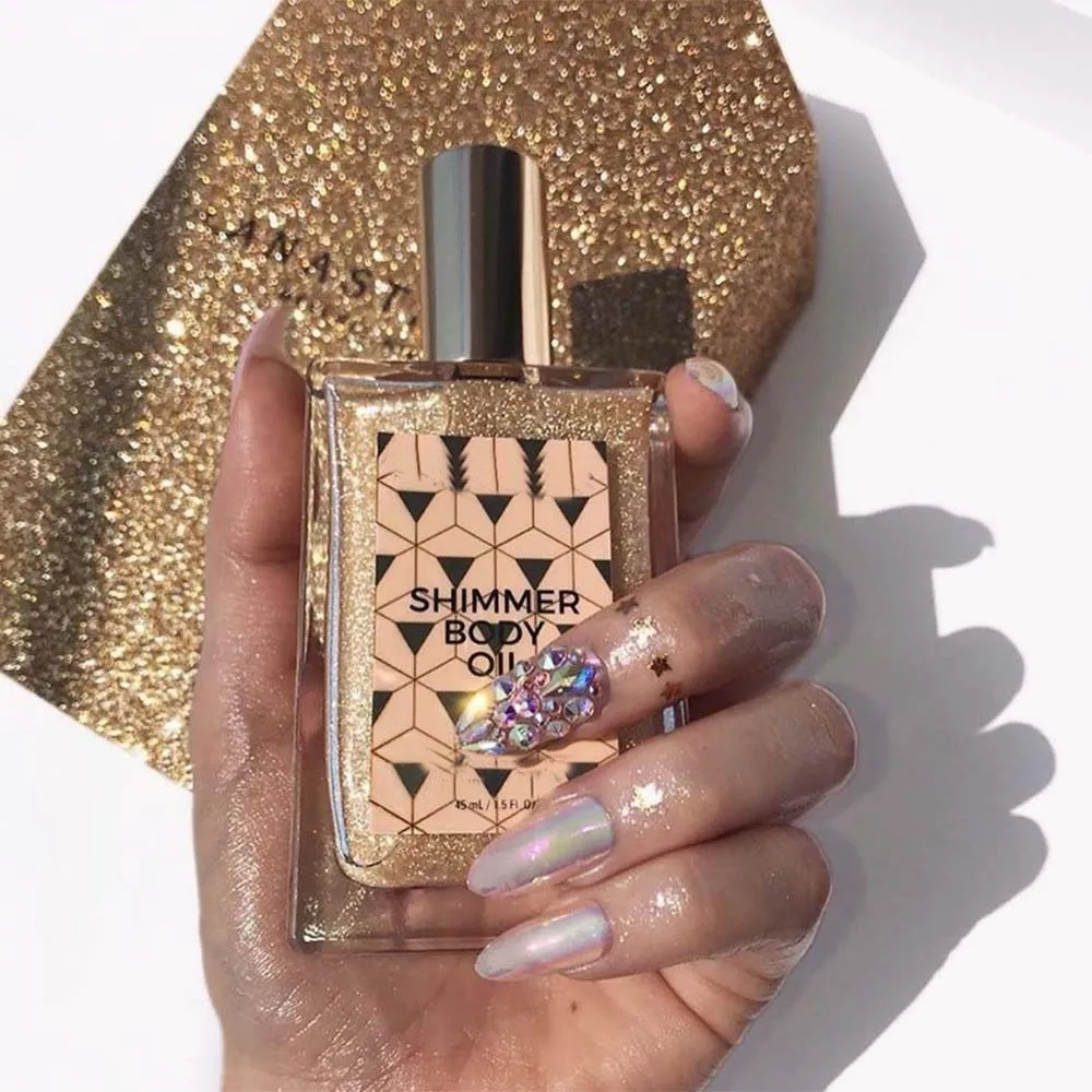Custom High Pigment Body Oil Bronzer Wholesale illuminator Glitter Private Label Body Shimmer Liquid Highlighter Spray