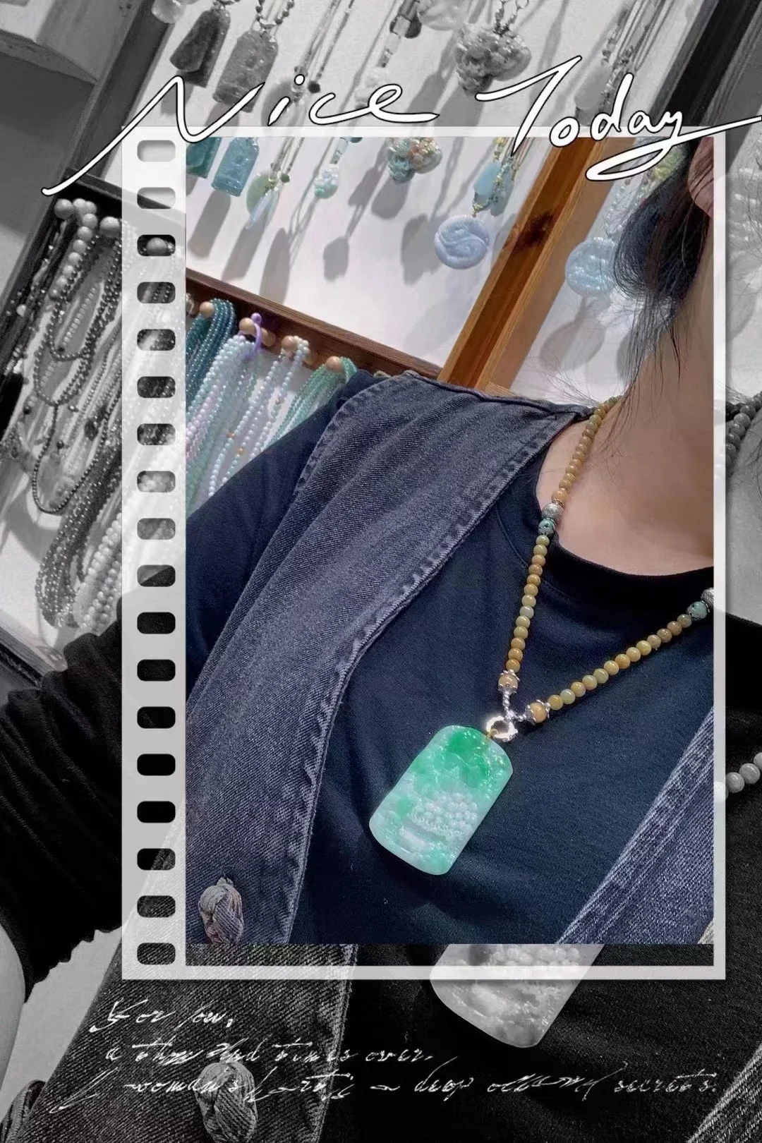 Floating Landscape Yang Green Dragon Brand Goddess Jade Pendant