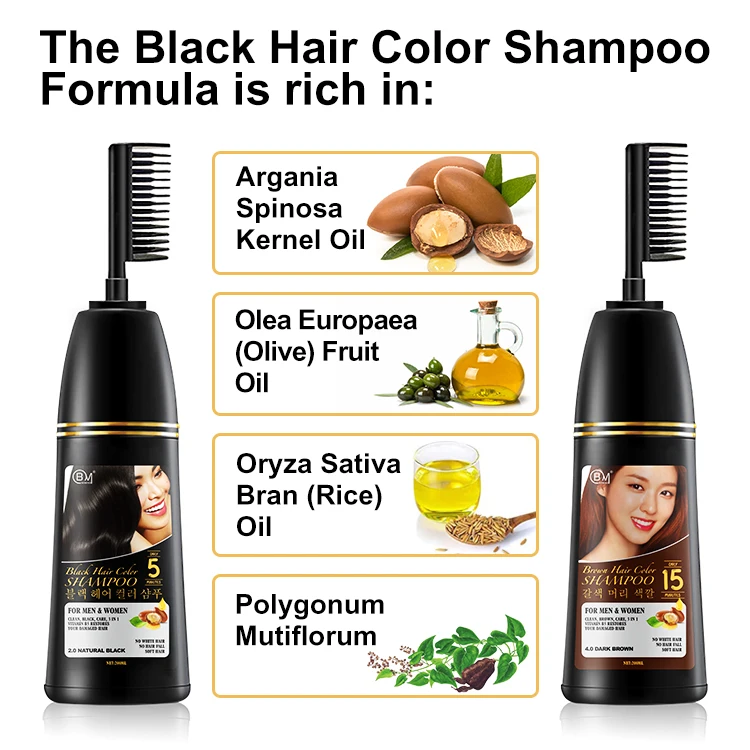 ppd free natural black hair dye shampoo color semi permanent korean hair color shampoo for man