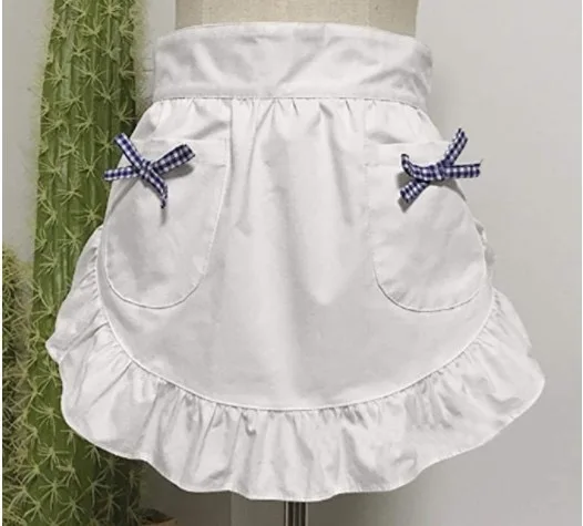Fashion Cute White Cotton Apron Coffee Shop Waist Apron Kitchen Restaurant Work  Bow Lace Cooking Apron