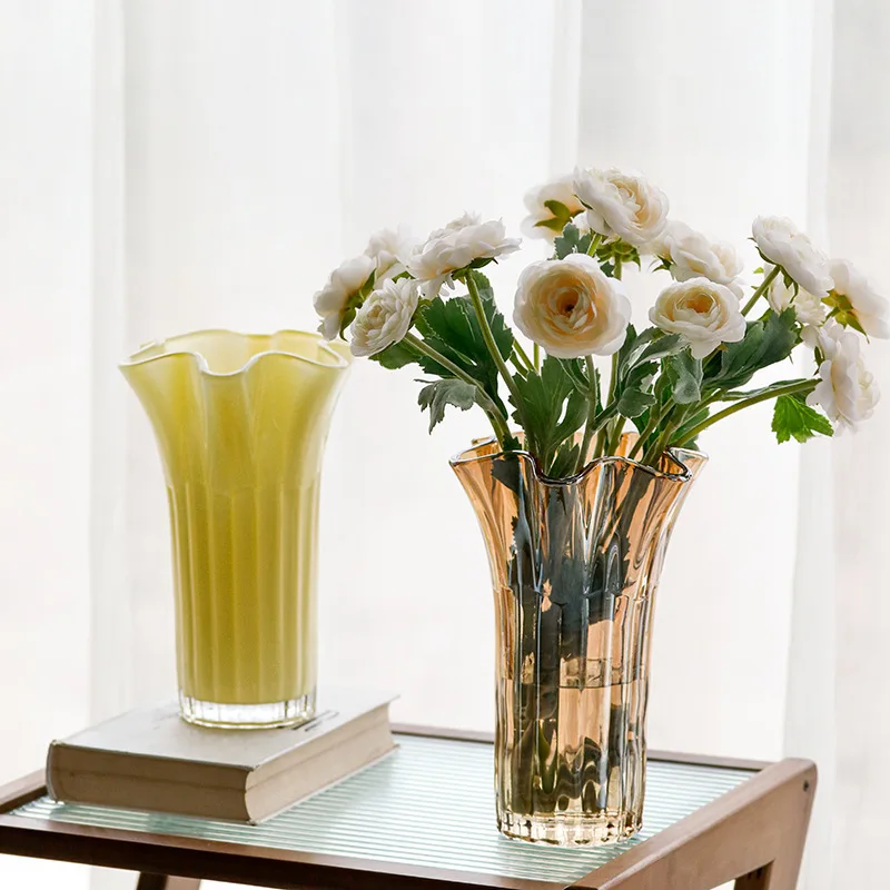 Handmade Modern Glassware for Home Decor Wedding Living Room-New Wide Mouth Vase Transparent Glaze for Floor or Wall Use