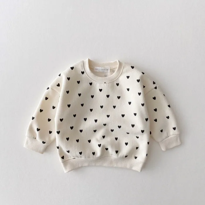Spring Autumn Baby Lovely Girls Two-piece Clothes Casual Set Girls Pure Cotton Heart Print Long Sleeve Baby Suits