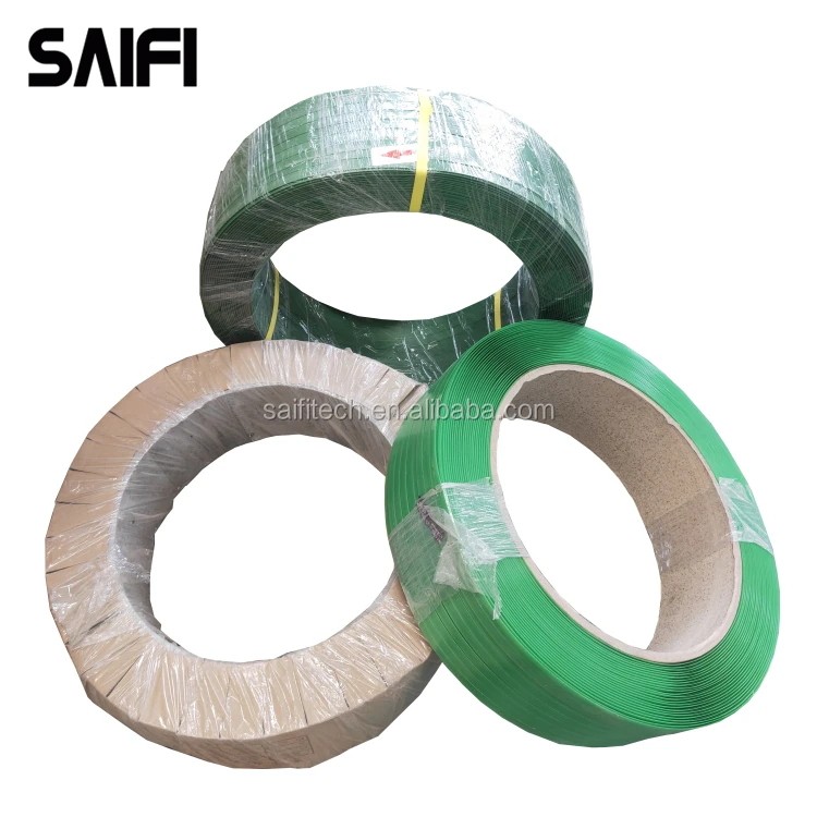 Manufacturer 16 mm plastic embossed green strapping waste pet strap for machine use
