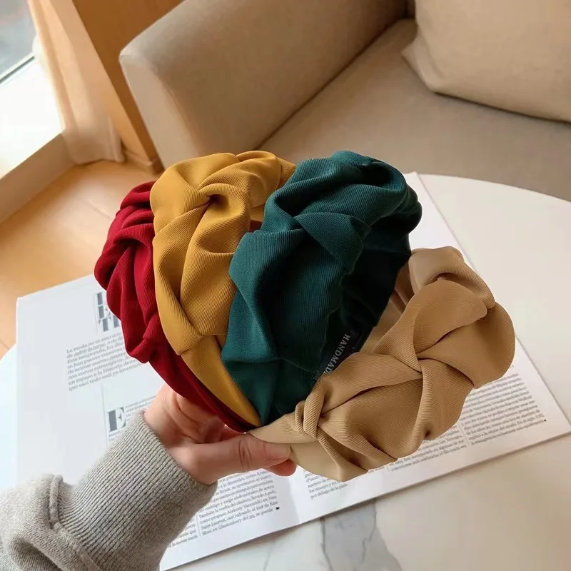 Korean Pleated Wide Edge Solid Color Headband Fashion Simple Retro Pressure Hair Head Tie Sweet Cute Solid Color Hair Accessory
