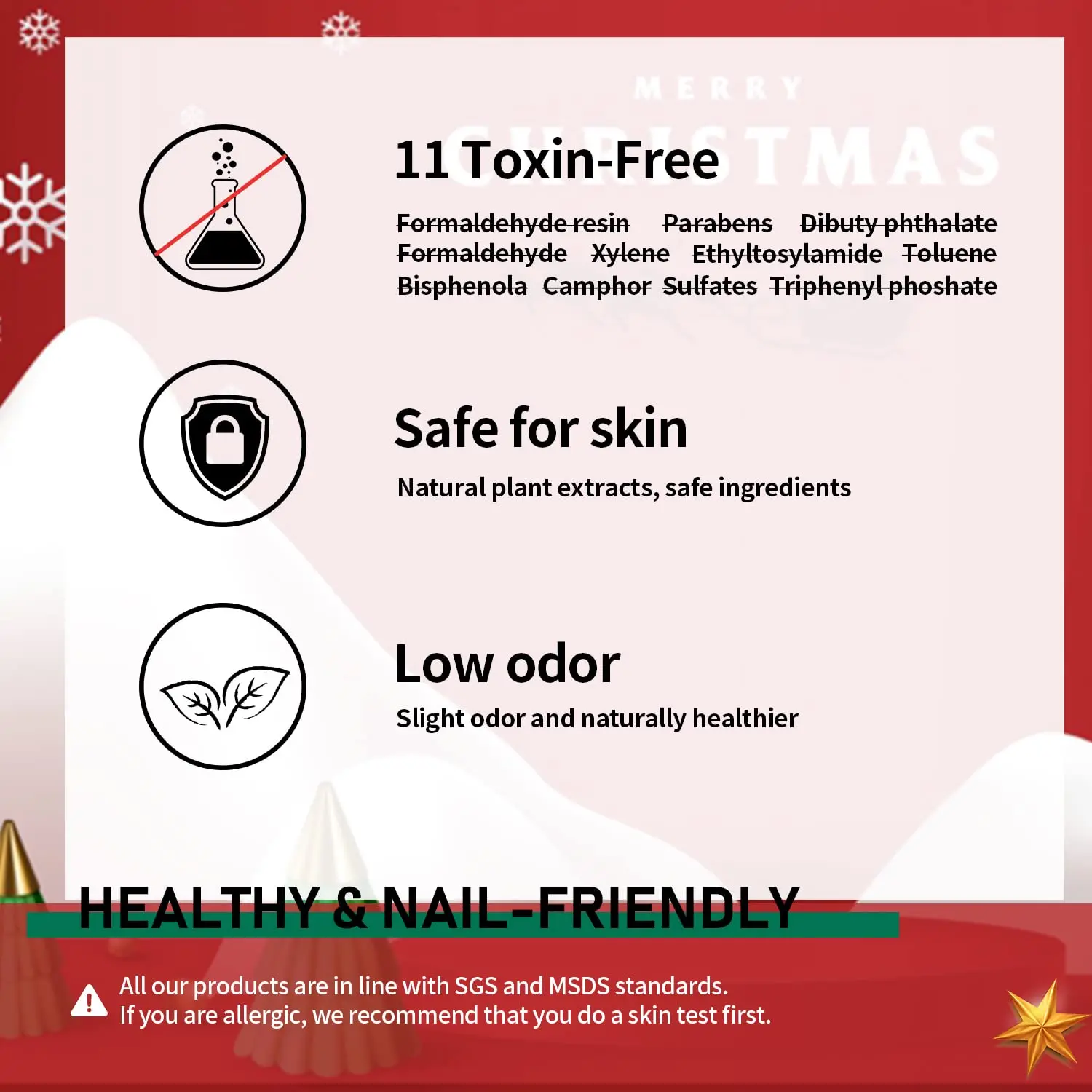 Christmas custom labels red green glitter smooth highly shiny uv gel nail polish