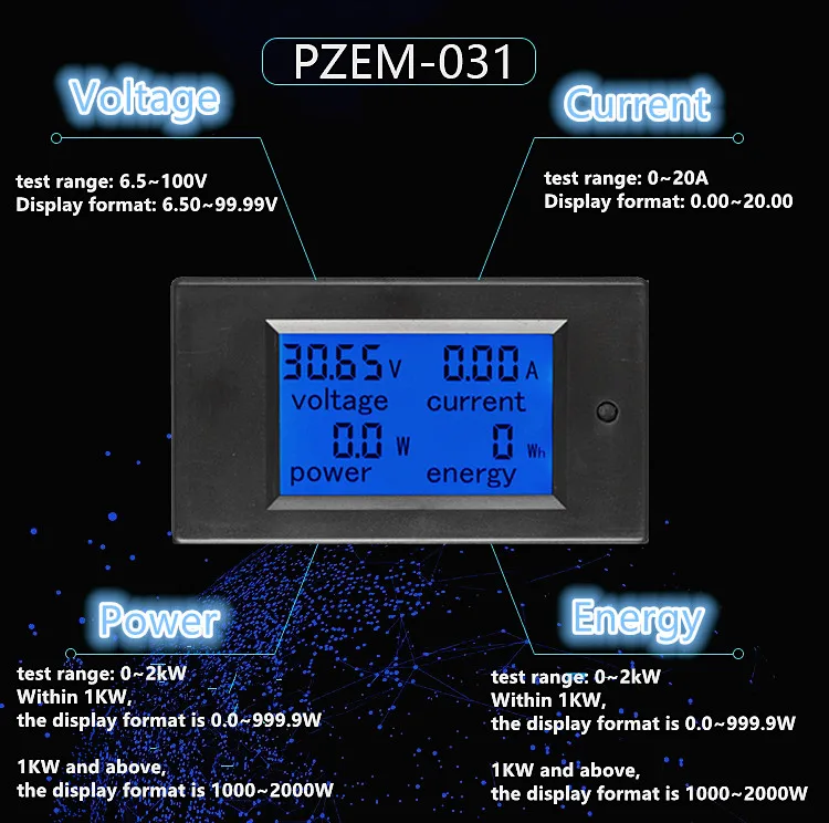 Peacefair по цене производителя PZEM-031 6 5-100V 20A Напряжение Ток Мощность работающий на постоянном токе от энергии цифровой ваттметр измеритель мощности