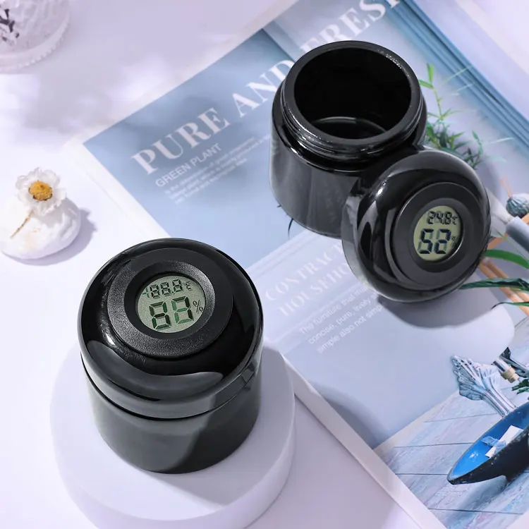 120ml 500ml 1000ml Custom Airtight Smell Proof Storage Container Child Resistant Dark Black Uv Glass Jar With Hygrometer Lids