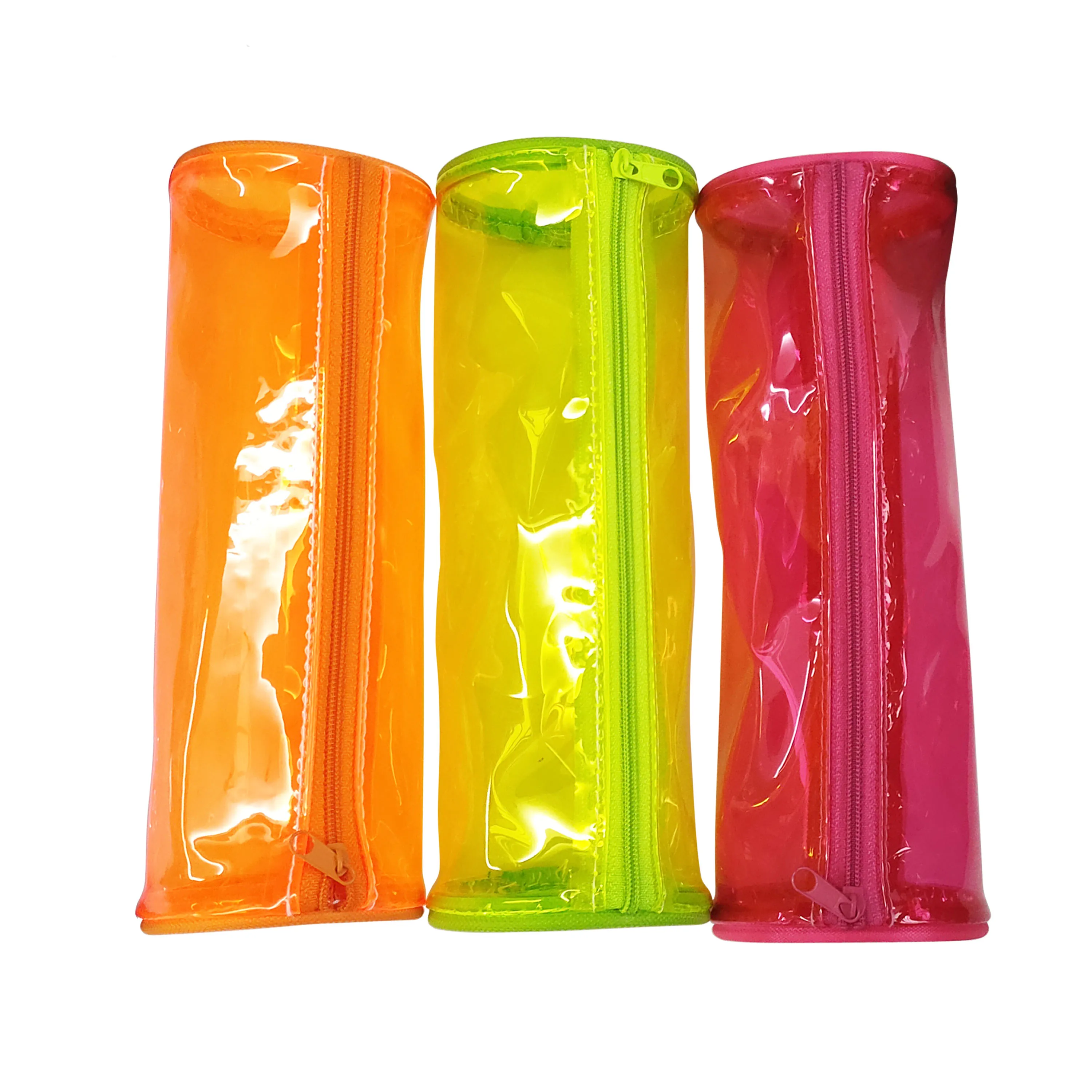 Cylinder Shape Waterproof Clear Candy Color Stationery Pencil PVC Pen Pouch Box Zipper Pencil PVC case