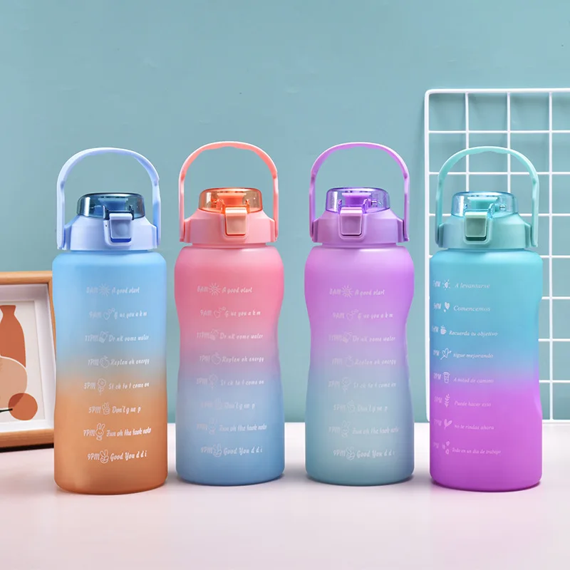 64 Oz Bpa Free Reusable Time Marker Camping Water Jug With Handle Leakproof Large Motivational Water Bottle For Gym