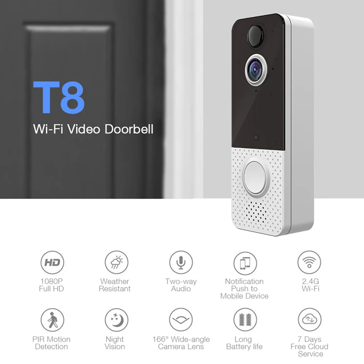 Умный дверной звонок T8 IP-камера 1080P на дверь телефона для квартир инфракрасная сигнализация беспроводной видеодомофон