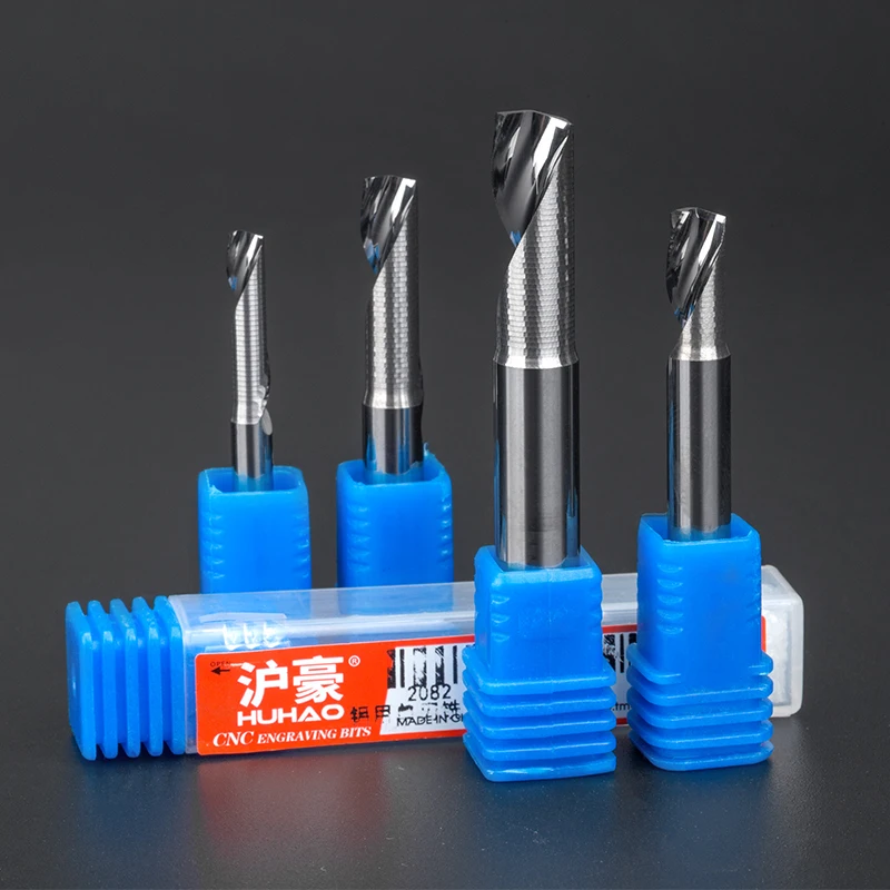 HUHAO Blue head shank 3.175-10mm diameter 1-10mm Aluminum one flute milling cutter alloy router cutter bit for CNC H07031003