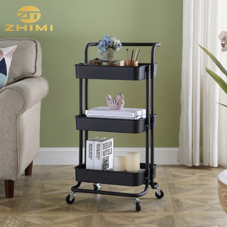 
Movable Multi-purpose Home Storage 3 Tiers Metal Cart Kitchen Vegetable Trolley Storage Rolling Cart 