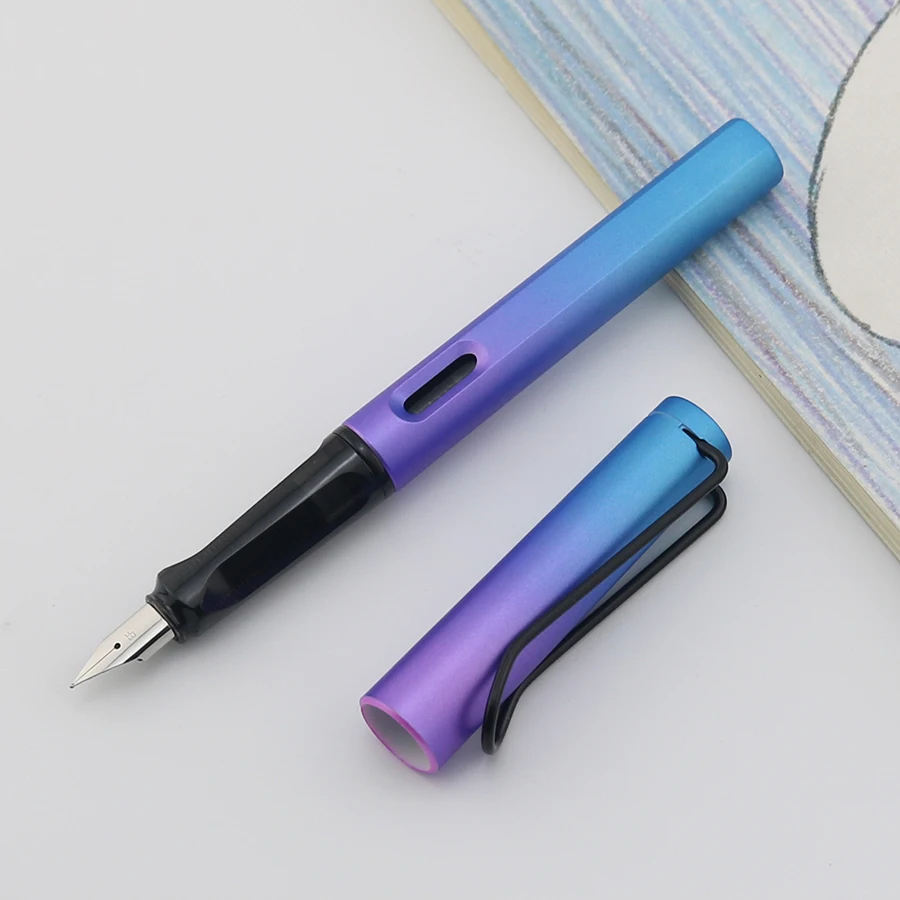Pretty Practical Gradient Color Holder Plastic Fountain Pen EF Tip Black Blue Ink Quick Ink Output Office School Writing Pen
