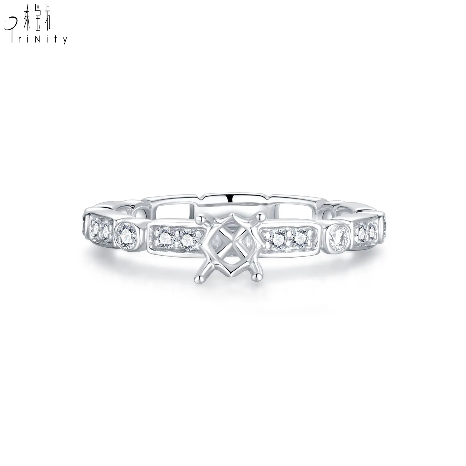 Promotional Simple Cutting Real Gold 18k Solid Gold White Gold Diamond Bamboo Finger Ring For Girl Party