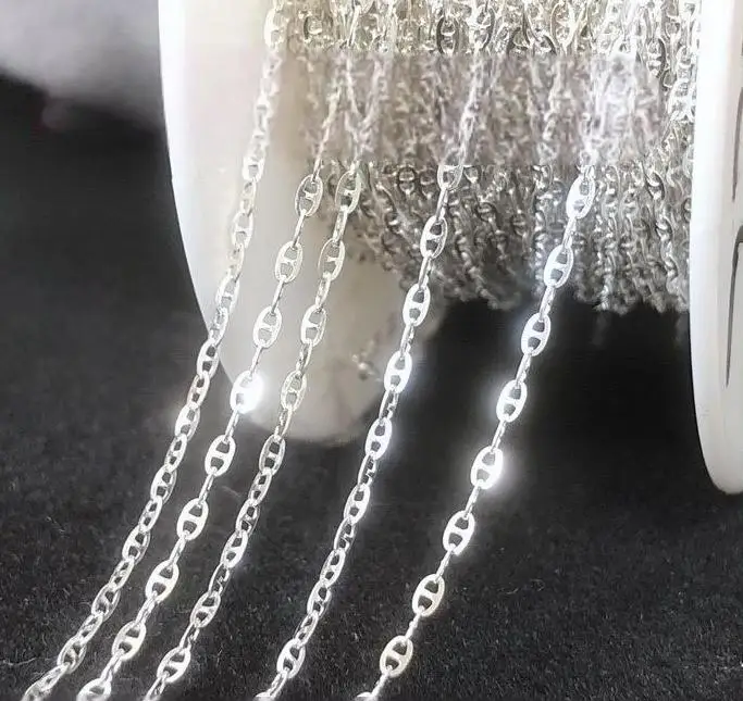 GP US 1.4mm flat coffee bean bulk chain silver 925 unfinished permanent jewelry chains bracelet necklace wholesale factory
